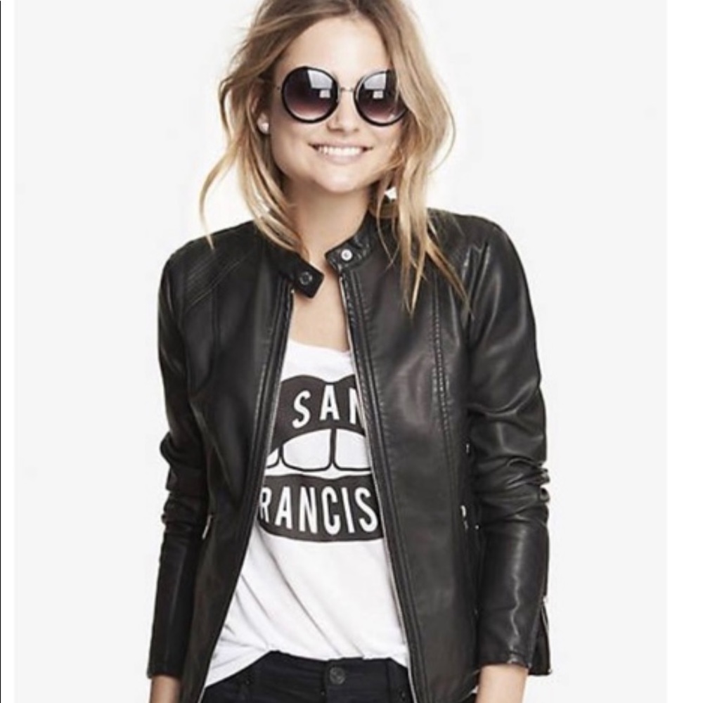 EXPRESS Black Vegan Leather Moto Jacket Size L
